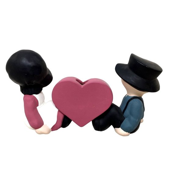 Unglazed Ceramic Amish Couple Sitting Together w/ Heart - Cute Decor Piece! - Picture 3 of 9